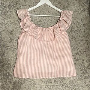 Club Monaco Pink and white Sleeveless Ruffled Blouse